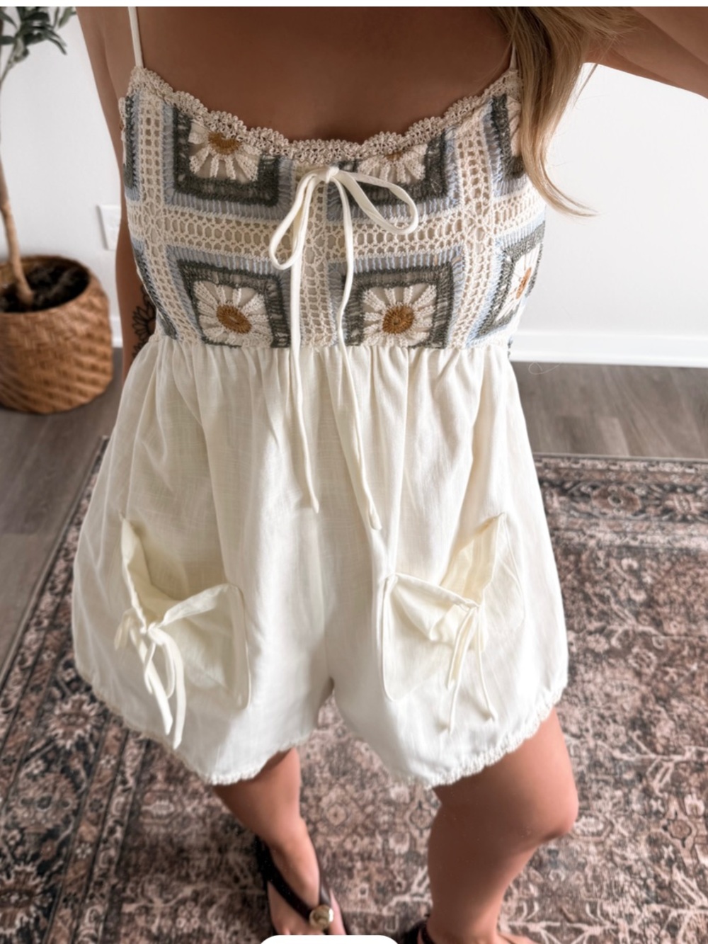 Bailey rose Crocheted Bodice Cream Romper - Picture 2 of 4